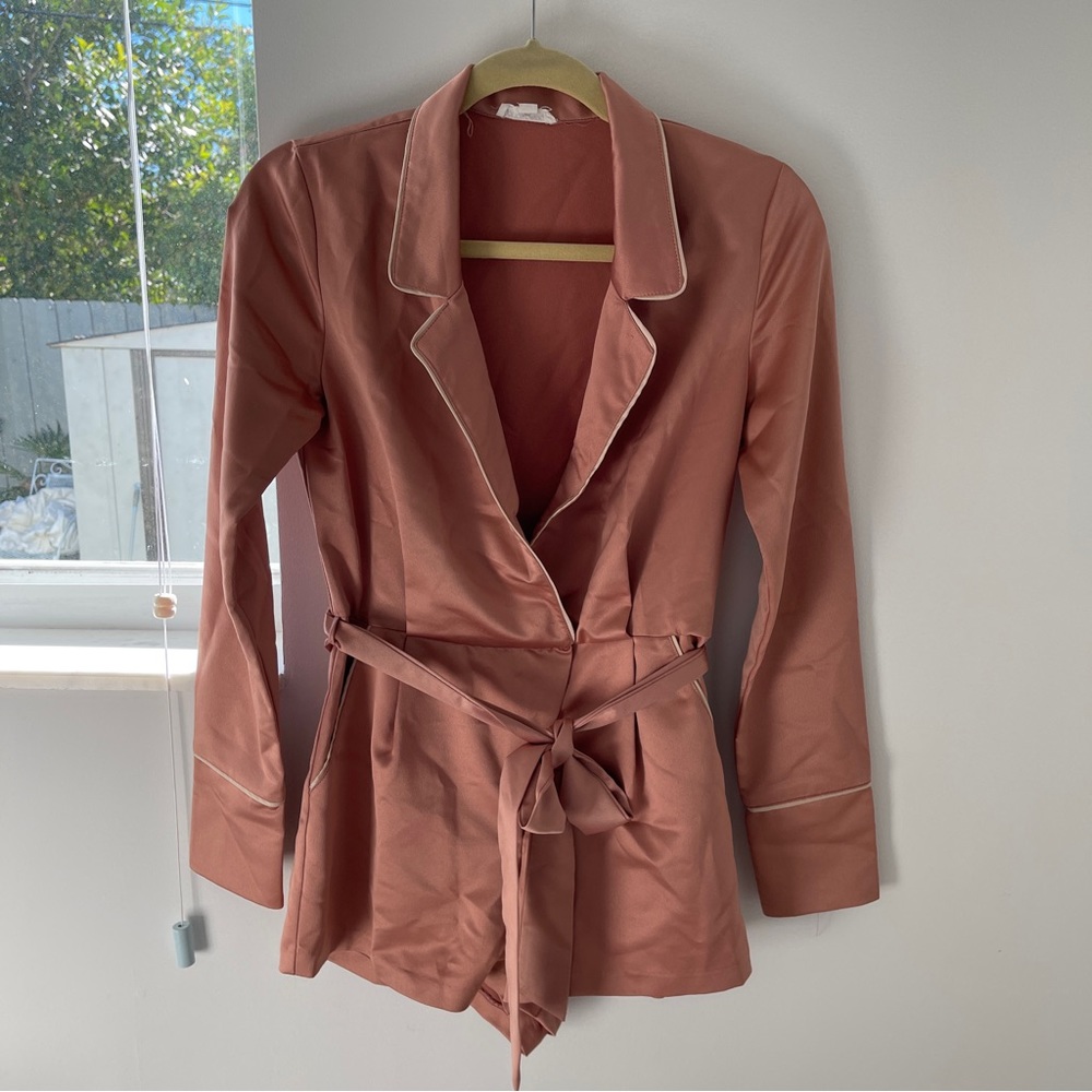 Blush Satin blazer style romper